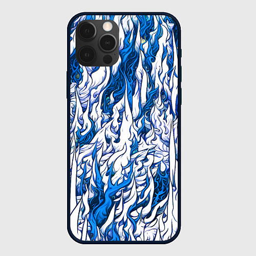 Чехол iPhone 12 Pro Max Белый и синий узор / 3D-Черный – фото 1