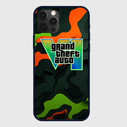 Чехол для iPhone 12 Pro Max Gta лого зелено-оранжевый камуфляж, цвет: 3D-черный