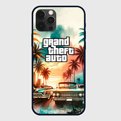 Чехол для iPhone 12 Pro Max ГТА - пальмы и машины, цвет: 3D-черный