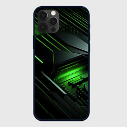 Чехол для iPhone 12 Pro Max Металл и зеленый яркий неоновый свет, цвет: 3D-черный