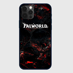 Чехол для iPhone 12 Pro Max Palworld лого на темном красном фоне, цвет: 3D-черный