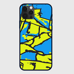 Чехол для iPhone 12 Pro Max Жёлто-голубая графика, цвет: 3D-черный