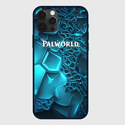 Чехол iPhone 12 Pro Max Palworld логотип на ярких синих неоновых плитах
