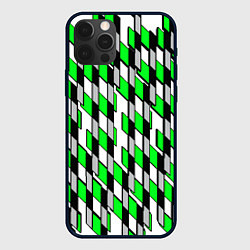 Чехол для iPhone 12 Pro Max Киберпанк узор чёрно-зелёный на белом фоне, цвет: 3D-черный