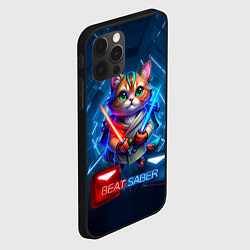 Чехол для iPhone 12 Pro Max Beat Saber кот музыкальный джедай, цвет: 3D-черный — фото 2