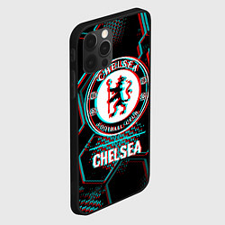 Чехол для iPhone 12 Pro Max Chelsea FC в стиле glitch на темном фоне, цвет: 3D-черный — фото 2