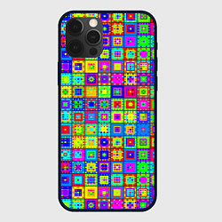 Чехол для iPhone 12 Pro Max Узор из разноцветных квадратов, цвет: 3D-черный