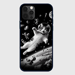 Чехол для iPhone 12 Pro Max Офигевший котейка в безвоздушном пространстве, цвет: 3D-черный