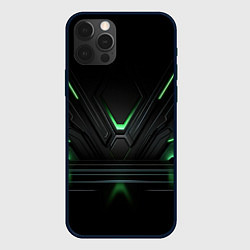 Чехол для iPhone 12 Pro Max Футуристическая абстракция с зеленым неоновым свет, цвет: 3D-черный