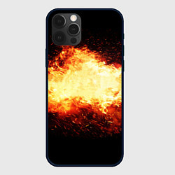 Чехол для iPhone 12 Pro Max Огненное пламя на черном фоне, цвет: 3D-черный