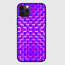 Чехол для iPhone 12 Pro Max Фиолетовые квадраты на белом фоне, цвет: 3D-черный
