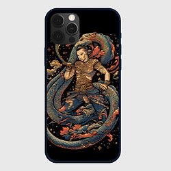 Чехол для iPhone 12 Pro Max Боец Муай-тай и огромный дракон, цвет: 3D-черный