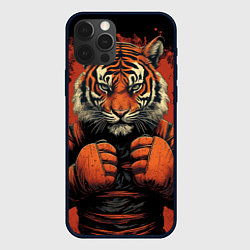 Чехол для iPhone 12 Pro Max Муай-Тай тигр в стойке боевые искусства, цвет: 3D-черный