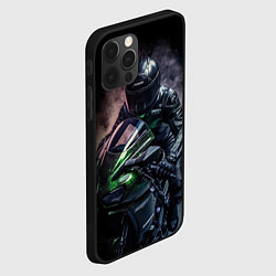 Чехол для iPhone 12 Pro Max Мотоциклист на спортивном байке черный фон, цвет: 3D-черный — фото 2