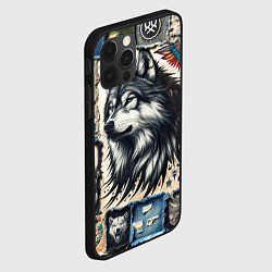 Чехол для iPhone 12 Pro Max Волк на дениме Пэчворк, цвет: 3D-черный — фото 2