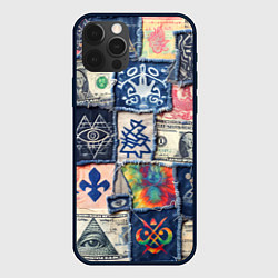 Чехол для iPhone 12 Pro Max Баксы на дениме пэчворк, цвет: 3D-черный