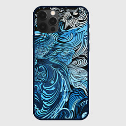 Чехол для iPhone 12 Pro Max Синие и белые абстрактные узоры, цвет: 3D-черный