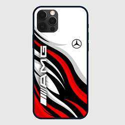 Чехол для iPhone 12 Pro Max Mercedes benz AMG - белый с красным, цвет: 3D-черный