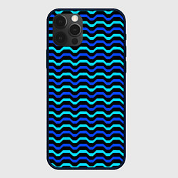 Чехол для iPhone 12 Pro Max Синие и голубые полосы на чёрном фоне, цвет: 3D-черный