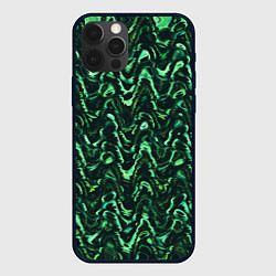 Чехол для iPhone 12 Pro Max Абстрактные зеленые волны, цвет: 3D-черный