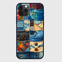Чехол для iPhone 12 Pro Max Vanguard denim patchwork - ai art, цвет: 3D-черный