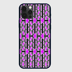 Чехол для iPhone 12 Pro Max Розовые и чёрные кирпичики на чёрном фоне, цвет: 3D-черный