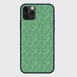 Чехол для iPhone 12 Pro Max Яркий зеленый однотонный цветочный узор, цвет: 3D-черный