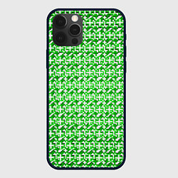 Чехол для iPhone 12 Pro Max Белые плюсики на зелёном фоне, цвет: 3D-черный