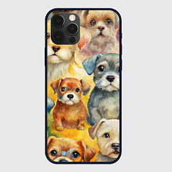 Чехол для iPhone 12 Pro Max Красочный паттерн с щенками, цвет: 3D-черный