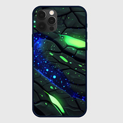 Чехол для iPhone 12 Pro Max Разлом плит с зеленым свечением, цвет: 3D-черный