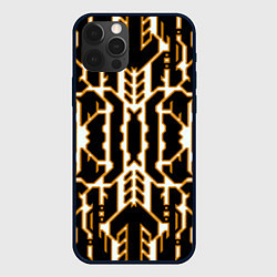 Чехол для iPhone 12 Pro Max Техно белые линии с жёлтой обводкой на чёрном фоне, цвет: 3D-черный