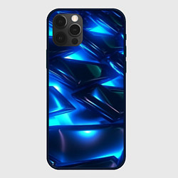 Чехол для iPhone 12 Pro Max Синие абстрактные неоновые плиты, цвет: 3D-черный