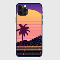 Чехол для iPhone 12 Pro Max Vaporwave геометрические горы и силуэты пальм, цвет: 3D-черный