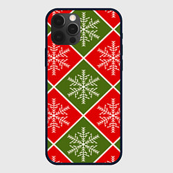 Чехол для iPhone 12 Pro Max Рождественский паттерн со снежинками в ромбах, цвет: 3D-черный