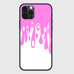 Чехол для iPhone 12 Pro Max Потеки розовой краски на белом, цвет: 3D-черный
