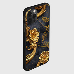 Чехол для iPhone 12 Pro Max Золотые объемные узоры на ткани, цвет: 3D-черный — фото 2