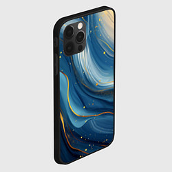 Чехол для iPhone 12 Pro Max Золотая волнистая текстура на синей ткани, цвет: 3D-черный — фото 2