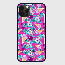 Чехол для iPhone 12 Pro Max Единорог с мороженым паттерн, цвет: 3D-черный