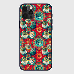 Чехол для iPhone 12 Pro Max Мандала с кошачьим орнаментом, цвет: 3D-черный