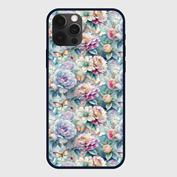 Чехол для iPhone 12 Pro Max Цветы и бабочки летний паттерн, цвет: 3D-черный
