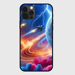 Чехол для iPhone 12 Pro Max Полёт к сатурну - нейросеть, цвет: 3D-черный