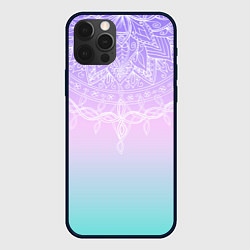 Чехол для iPhone 12 Pro Max Розово-голубой градиент с узором мандала, цвет: 3D-черный