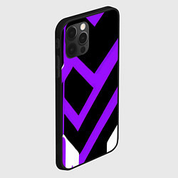 Чехол для iPhone 12 Pro Max Фиолетово-белые полосы на чёрном фоне, цвет: 3D-черный — фото 2
