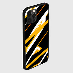 Чехол для iPhone 12 Pro Max Жёлто-белые полосы и чёрный фон, цвет: 3D-черный — фото 2
