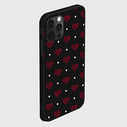 Чехол для iPhone 12 Pro Max Красные сердечки и белые точки на черном, цвет: 3D-черный — фото 2