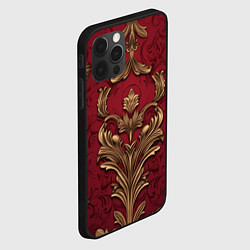 Чехол для iPhone 12 Pro Max Объемный золотой узор лепнины на красном текстурно, цвет: 3D-черный — фото 2