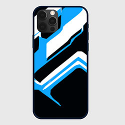 Чехол для iPhone 12 Pro Max Бело-голубые линии на чёрном фоне, цвет: 3D-черный