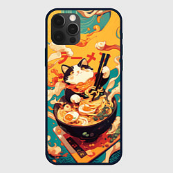 Чехол для iPhone 12 Pro Max The cat eats ramen, цвет: 3D-черный