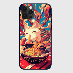 Чехол для iPhone 12 Pro Max Cat and ramen, цвет: 3D-черный