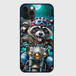 Чехол для iPhone 12 Pro Max Модный енот байкер на мотоцикле, цвет: 3D-черный